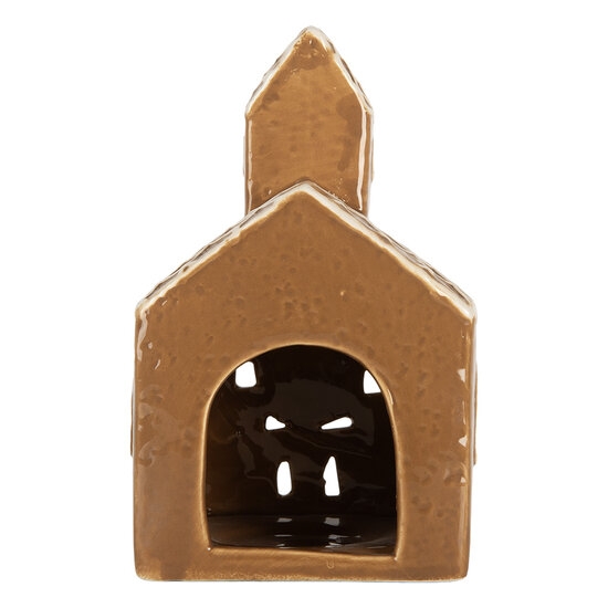 Clayre &amp; Eef   | Theelichthouder Kerst Huisje Bruin Wit 10x10x16 cm | 6CE2335