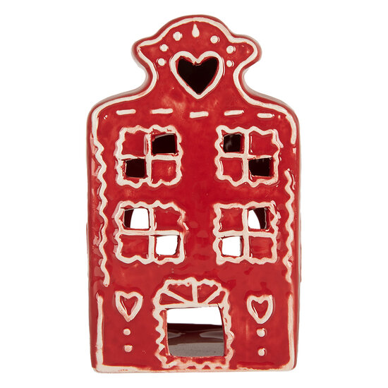 Clayre &amp; Eef   | Theelichthouder Kerst Huisje Rood Wit 8x7x13 cm | 6CE2336