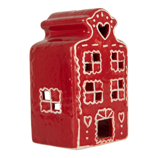 Clayre &amp; Eef   | Theelichthouder Kerst Huisje Rood Wit 8x7x13 cm | 6CE2336