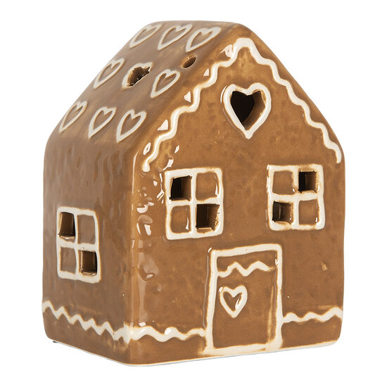 Clayre &amp; Eef   | Decoratie Huisje met LED Bruin Wit 8x6x10 cm | 6CE2337