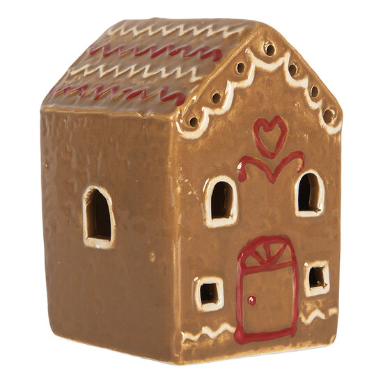 Clayre &amp; Eef   | Decoratie Huisje met LED Bruin Wit 8x6x11 cm | 6CE2340