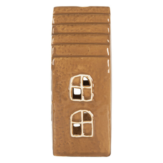 Clayre &amp; Eef   | Theelichthouder Kerst Huisje Bruin Wit 8x7x16 cm | 6CE2341
