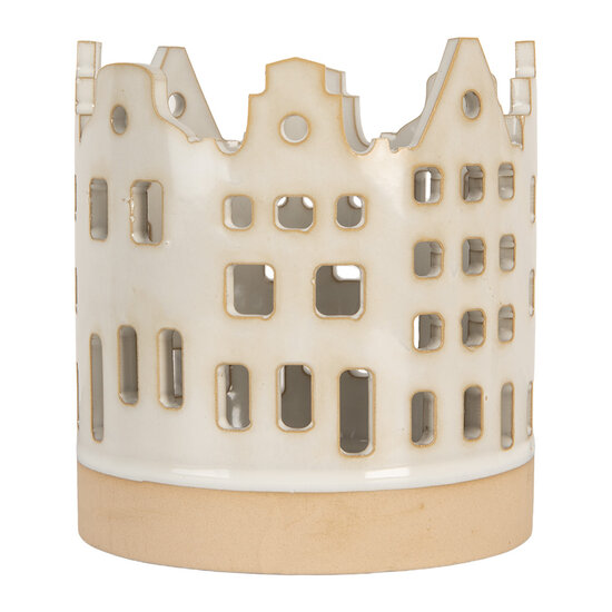 Clayre &amp; Eef   | Theelichthouder Kerst Huisjes Beige Bruin &oslash; 11x11 cm | 6CE2346