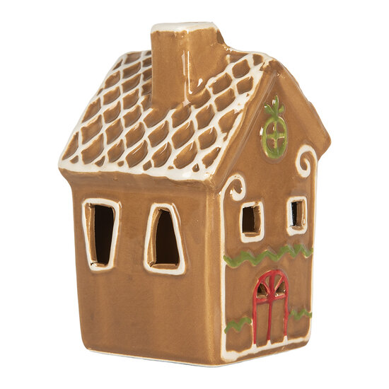 Clayre & Eef | Decoratie Huisje met LED Bruin Wit 8x8x12 cm | 6CE2349