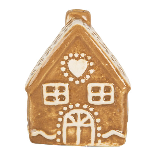Clayre &amp; Eef   | Decoratie Huisje Bruin Wit 6x4x7 cm | 6CE2351