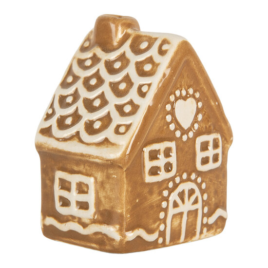 Clayre &amp; Eef   | Decoratie Huisje Bruin Wit 6x4x7 cm | 6CE2351