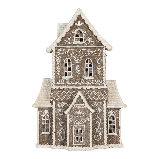 Clayre &amp; Eef   | Decoratie Huis met LED Bruin Wit 23x11x33 cm | 6PR5807