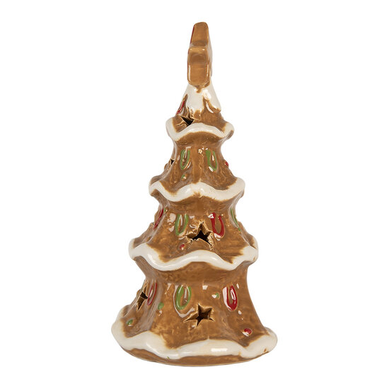 Clayre &amp; Eef   | Theelichthouder Kerstboom Bruin Wit 11x8x17 cm | 6CE2362