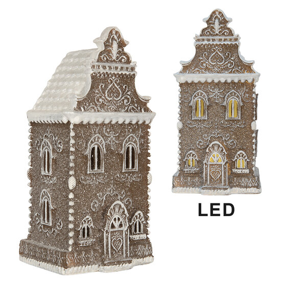 Clayre & Eef | Decoratie Huis met LED Bruin Wit 12x11x25 cm | 6PR5815