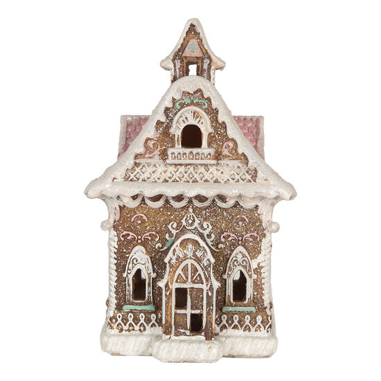 Clayre &amp; Eef   | Decoratie Huis met LED Bruin Roze 16x15x25 cm | 6PR5833