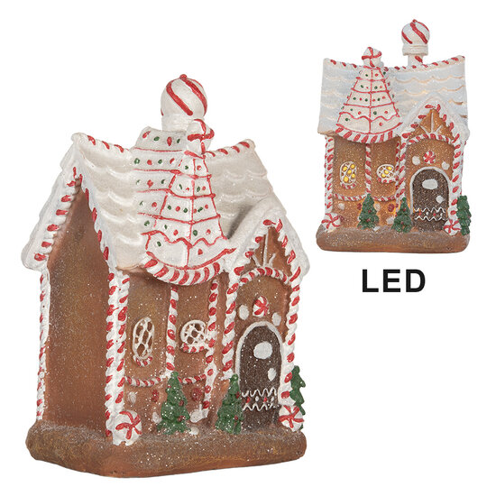 Clayre &amp; Eef   | Decoratie Huis met LED Bruin Wit 16x12x23 cm | 6PR5834