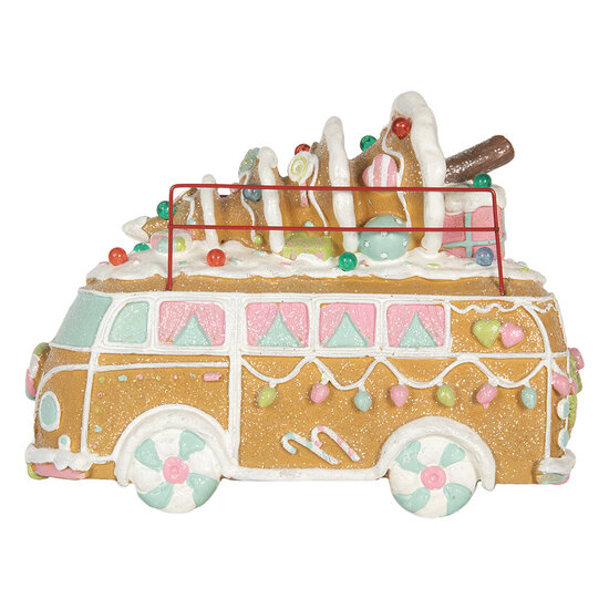 Clayre &amp; Eef   | Decoratie Bus met LED Bruin Wit 31x12x23 cm / 2xAAA | 6PR5837