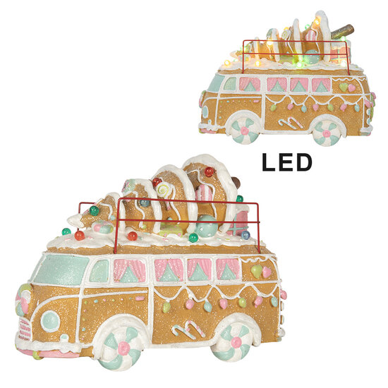 Clayre &amp; Eef   | Decoratie Bus met LED Bruin Wit 31x12x23 cm / 2xAAA | 6PR5837