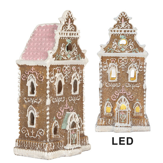 Clayre &amp; Eef   | Decoratie Huis met LED Bruin Roze 9x7x18 cm | 6PR5842