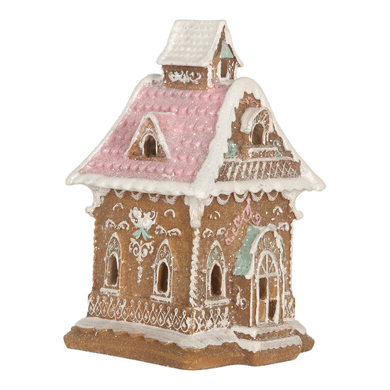Clayre &amp; Eef   | Decoratie Huis met LED Bruin Roze 9x10x15 cm | 6PR5843