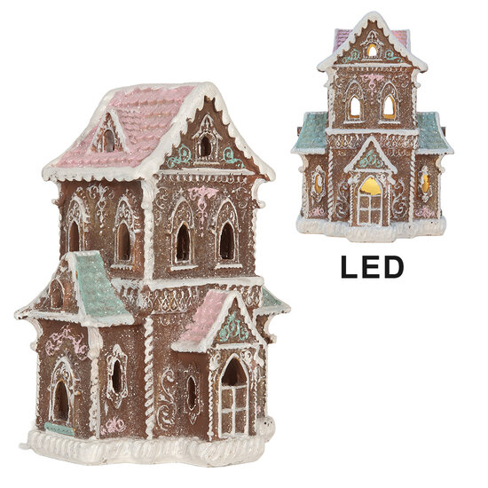 Clayre &amp; Eef   | Decoratie Huis met LED Bruin Roze 15x12x20 cm | 6PR5844
