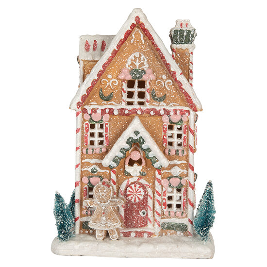 Clayre &amp; Eef   | Decoratie Huis met LED Bruin Wit 17x12x25 cm | 6PR5845