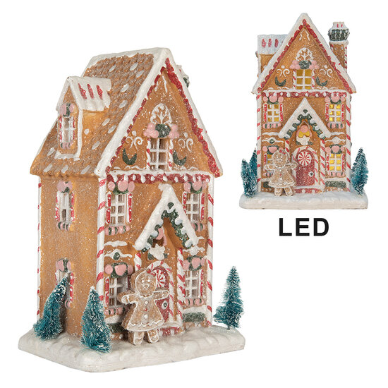 Clayre &amp; Eef   | Decoratie Huis met LED Bruin Wit 17x12x25 cm | 6PR5845