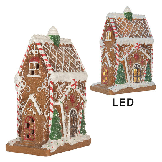 Clayre &amp; Eef   | Decoratie Huis met LED Bruin Wit 15x9x20 cm | 6PR5846