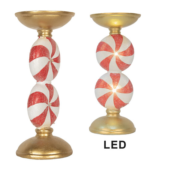 Clayre &amp; Eef   | Kandelaar met LED Goudkleurig Wit &oslash; 10x23 cm | 6PR5850