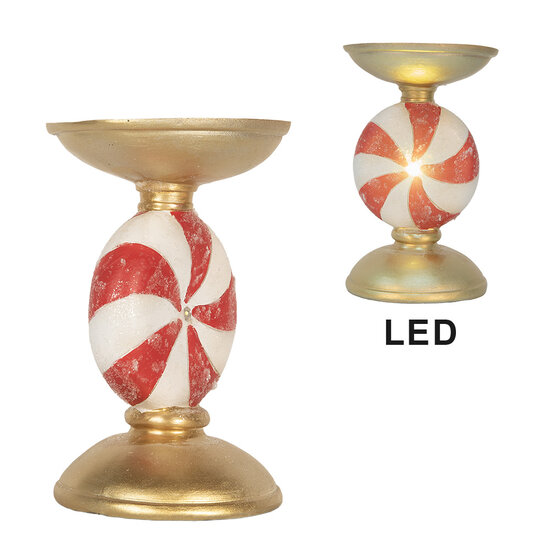 Clayre &amp; Eef   | Kandelaar met LED Goudkleurig Wit &oslash; 10x16 cm | 6PR5851