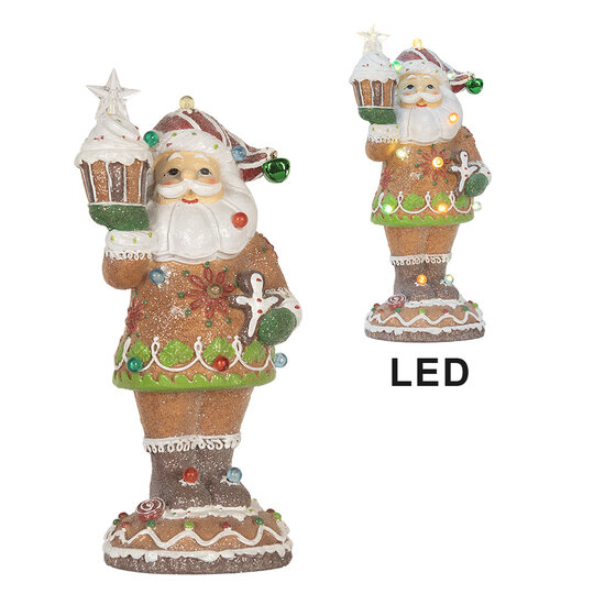 Clayre &amp; Eef   | Kerstdecoratie Kerstman met LED Bruin Wit 15x13x32 cm / 3xAAA | 6PR5853