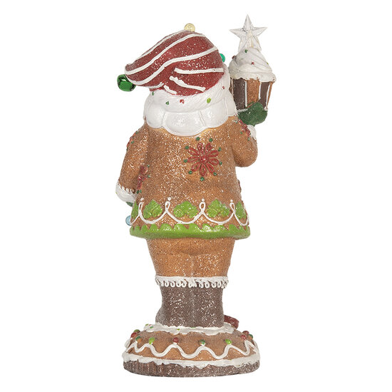 Clayre &amp; Eef   | Kerstdecoratie Kerstman met LED Bruin Wit 15x13x32 cm / 3xAAA | 6PR5853
