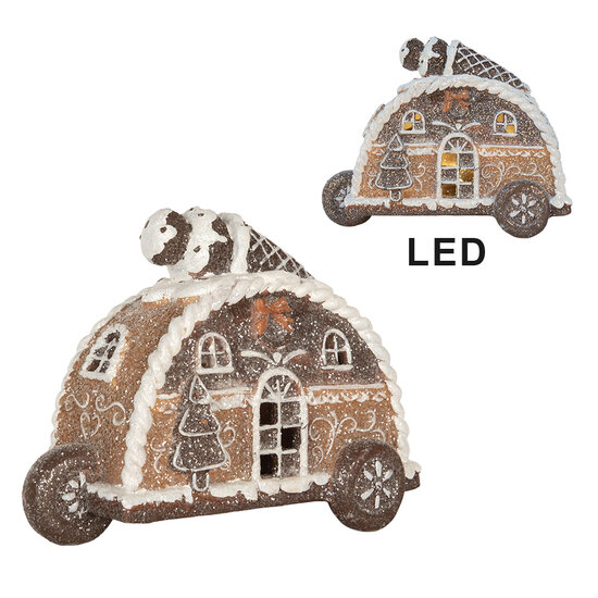 Clayre &amp; Eef   | Decoratie Huis met LED Bruin Wit 21x11x16 cm | 6PR5854