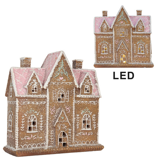 Clayre &amp; Eef   | Decoratie Huis met LED Bruin Roze 21x8x20 cm | 6PR5857