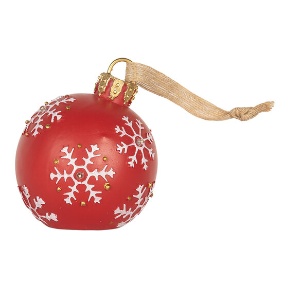 Clayre &amp; Eef   | Decoratie hanger Kerstbal met LED Rood Wit &oslash; 12x14 cm | 6PR5858