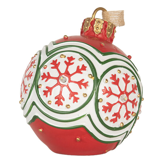 Clayre &amp; Eef   | Decoratie hanger Kerstbal met LED Rood Wit &oslash; 12x14 cm | 6PR5859