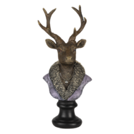 Clayre & Eef | Decoratie Beeld Hert Bruin, Paars 10x9x23 cm | 6PR4612