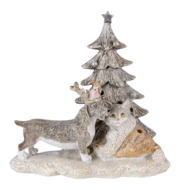 Clayre & Eef | Decoratie Beeld Kat en Hond Grijs, Beige, Wit 16x10x15 cm LED | 6PR4631