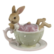 Clayre & Eef | Decoratie Konijn Bruin Groen 10x8x9 cm | 6PR3560