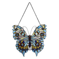 Clayre & Eef | Glaspaneel Tiffany Vlinder Blauw 40x1x39/60 cm | 5LL-6236