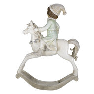 Clayre & Eef | Kerstdecoratie Beeld Hobbelpaard Beige, Groen 19x8x26 cm | 6PR4792