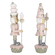 Clayre & Eef | Kerstdecoratie Beeld Notenkraker set van 2 Roze Wit 8x6x23 cm | 6PR4855
