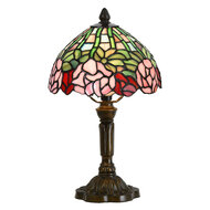 Clayre & Eef | Tiffany Tafellamp Groen, Roze ø 21x39 cm E14/max 1x25W | 5LL-6161