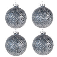Clayre & Eef | Kerstballen set van 4 Blauw ø 8x8 cm | 6GL4108