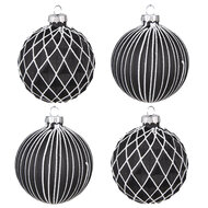 Clayre & Eef | Kerstballen set van 4 Zwart Wit ø 8x8 cm | 6GL4133