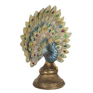 Clayre & Eef | Decoratie Beeld Pauw Blauw, Goud 22x12x30 cm | 6PR3013