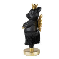 Clayre & Eef | Decoratie Beeld Varken Zwart Goudkleurig 9x6x18 cm | 6PR3860