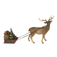 Clayre & Eef | Decoratie Beeld Rendier met slee Bruin, Rood 30x9x20 cm | 6PR3909