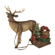 Clayre & Eef | Decoratie Beeld Rendier met slee Bruin, Rood 30x9x20 cm | 6PR3909