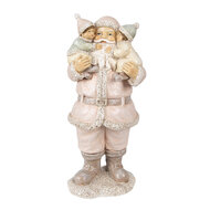 Clayre & Eef | Kerstdecoratie Beeld Kerstman Roze 10x8x21 cm | 6PR3933