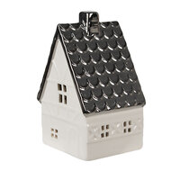 Clayre & Eef | Decoratie Huisje met LED Beige Zilverkleurig 8x7x12 cm | 6CE1597M