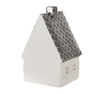 Clayre & Eef | Decoratie Huisje met LED Beige Zilverkleurig 8x7x12 cm | 6CE1597M