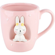 Dekoratief | Mok roze m/bunny, keramiek, 15x12x11cm | A220752
