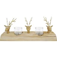 Dekoratief | Tafelstuk lang m/rendieren, naturel/goud, hout/metaal, 32x13x7cm | A225141