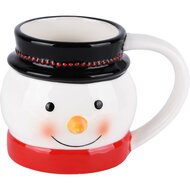 Dekoratief | Mok 'Snowman', wit/rood/zwart, dolomiet, 14x12x10cm | A225582